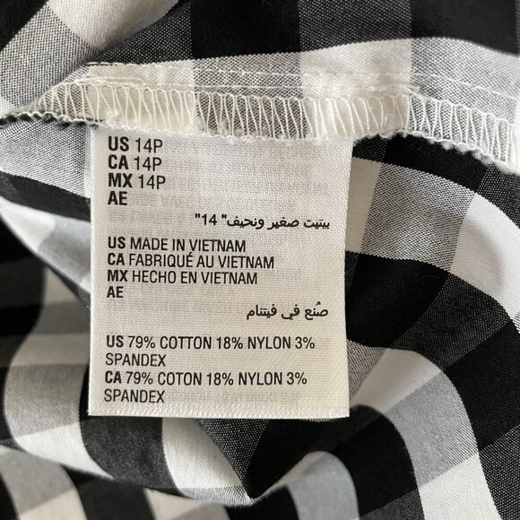 Charter Club Women's Petite Cotton Shirt 14P Black White Gingham Check Tie Front - Picture 6 of 6